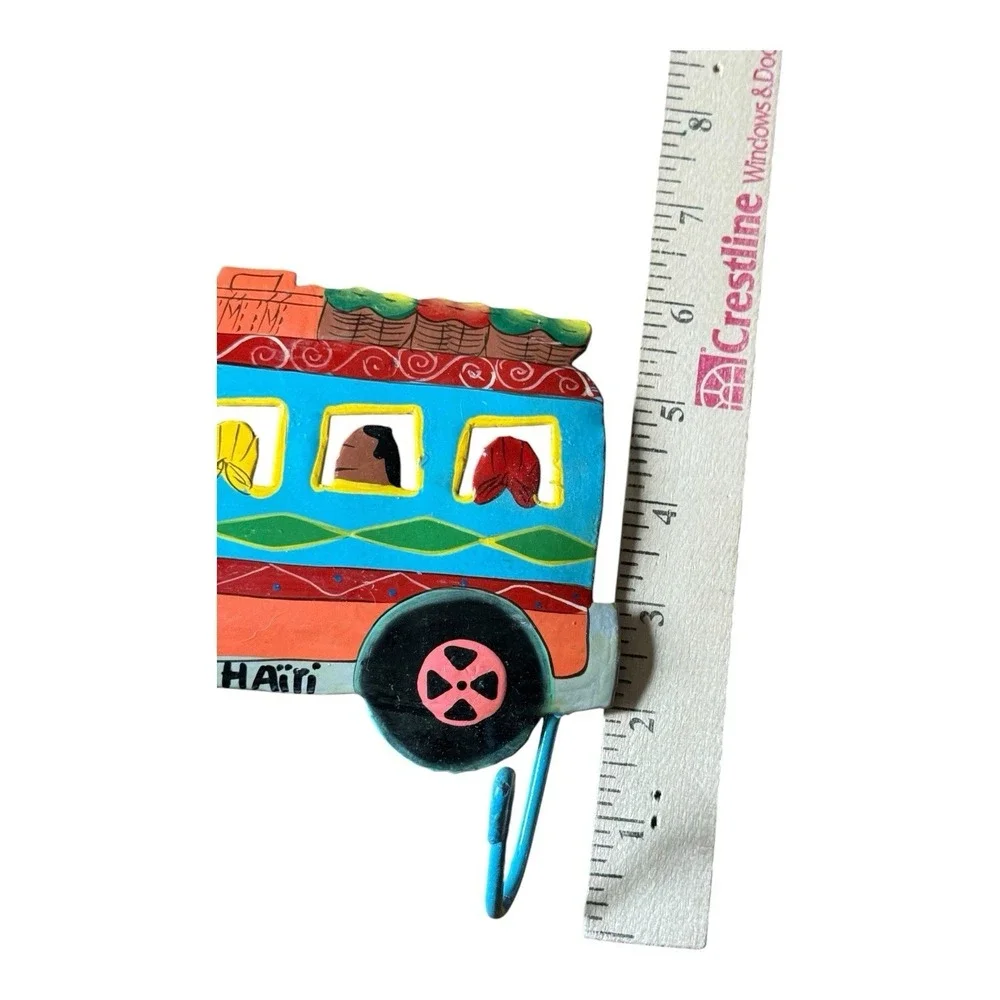 Hand Painted Haiti Metal Wall Hook Bus Folk‎ Art Key Coat Towel Rack 2 Hooks